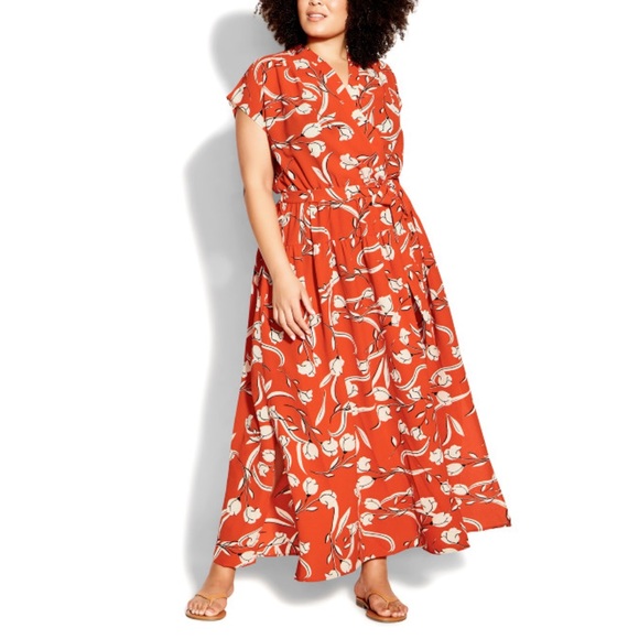 loralette Dresses & Skirts - Loralette 30/32W Havana Orange Oragami Floral Maxi Dress DD02.10